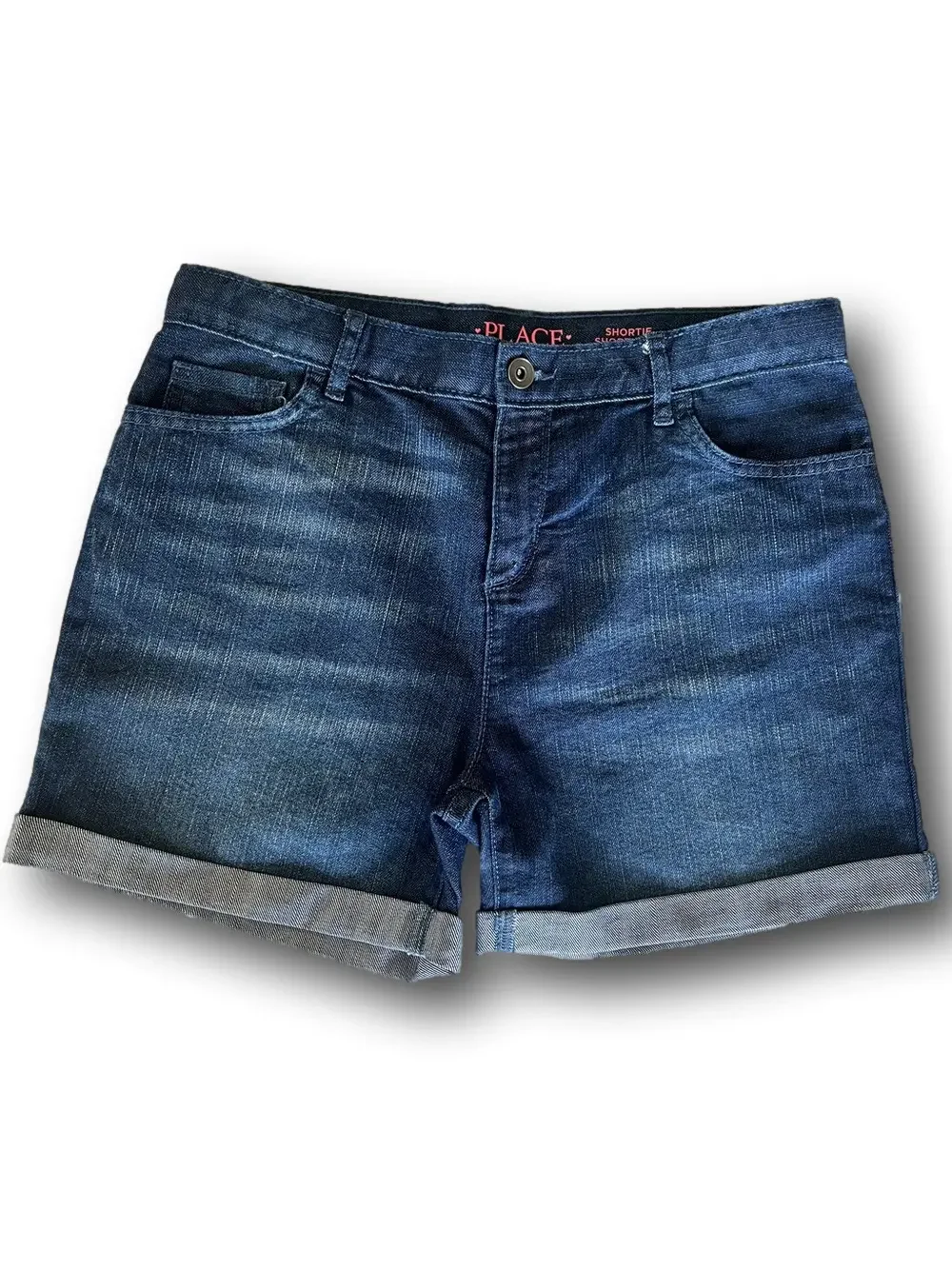 Children’s Place Girls Shortie Short Court Dark Blue Rolled Hem Denim Shorts